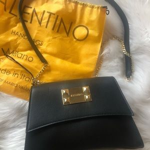 Brand New Black Valentino Crossbody Bag with Gold Colored Chain